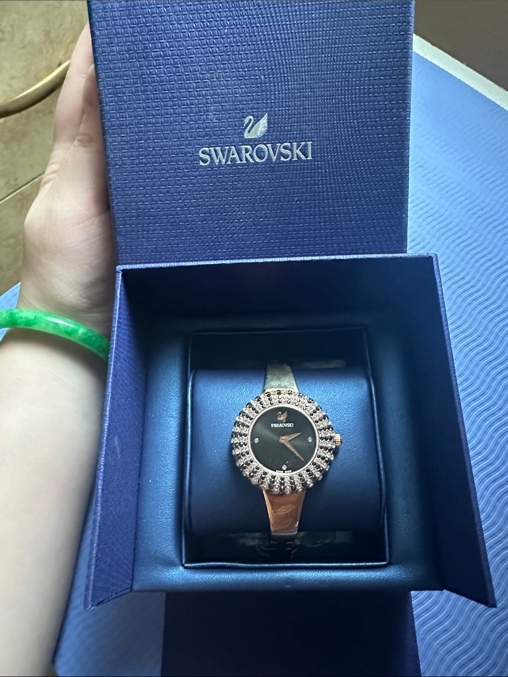 Swarovski Rose Gold and Black Crystal Bezel Women's Watch